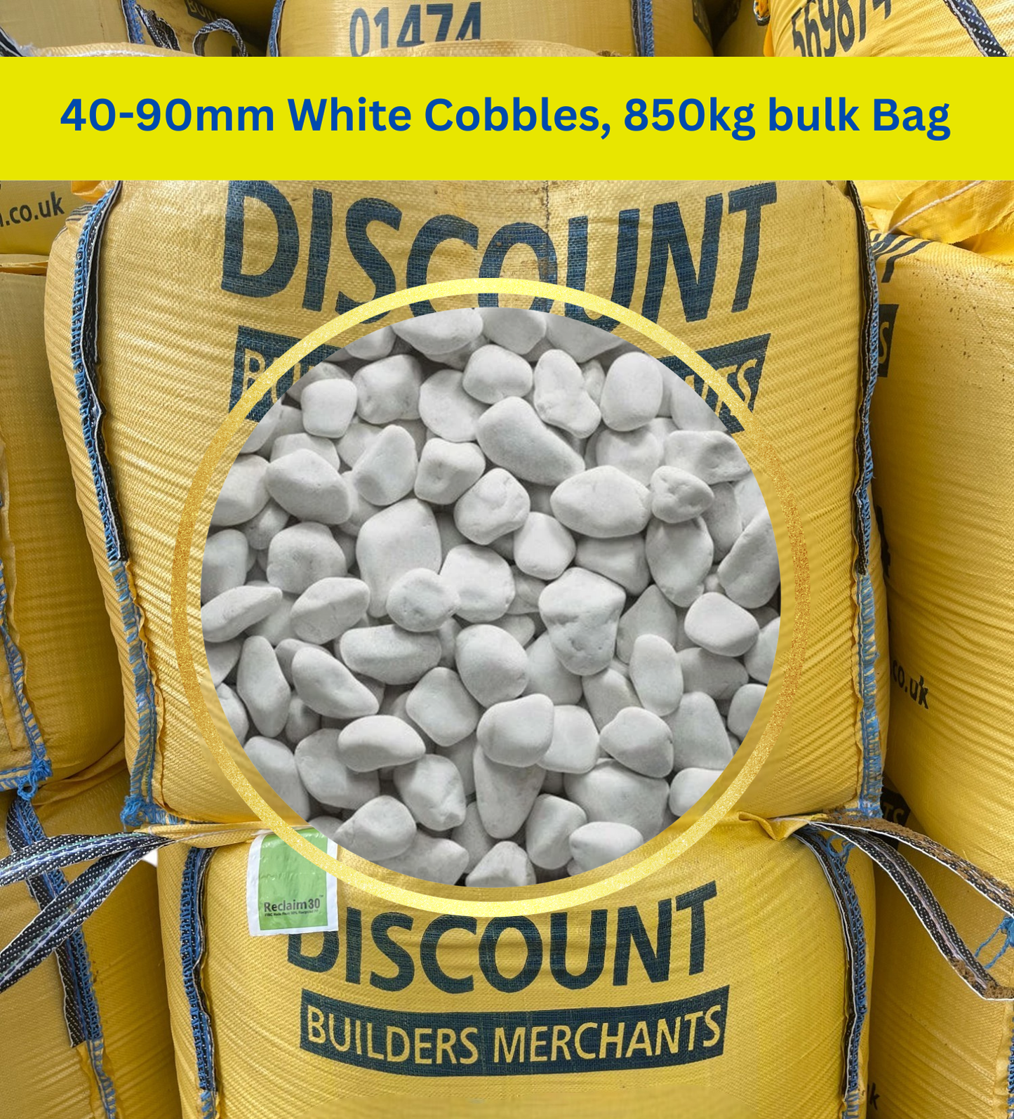 40-90mm White Cobbles, 850kg bulk Bag FREE DELIVERY - Discount Builders Merchants
