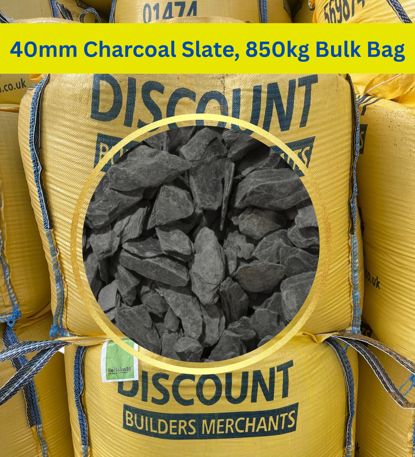 40mm Charcoal Slate, 850kg Bulk Bag FREE DELIVERY
