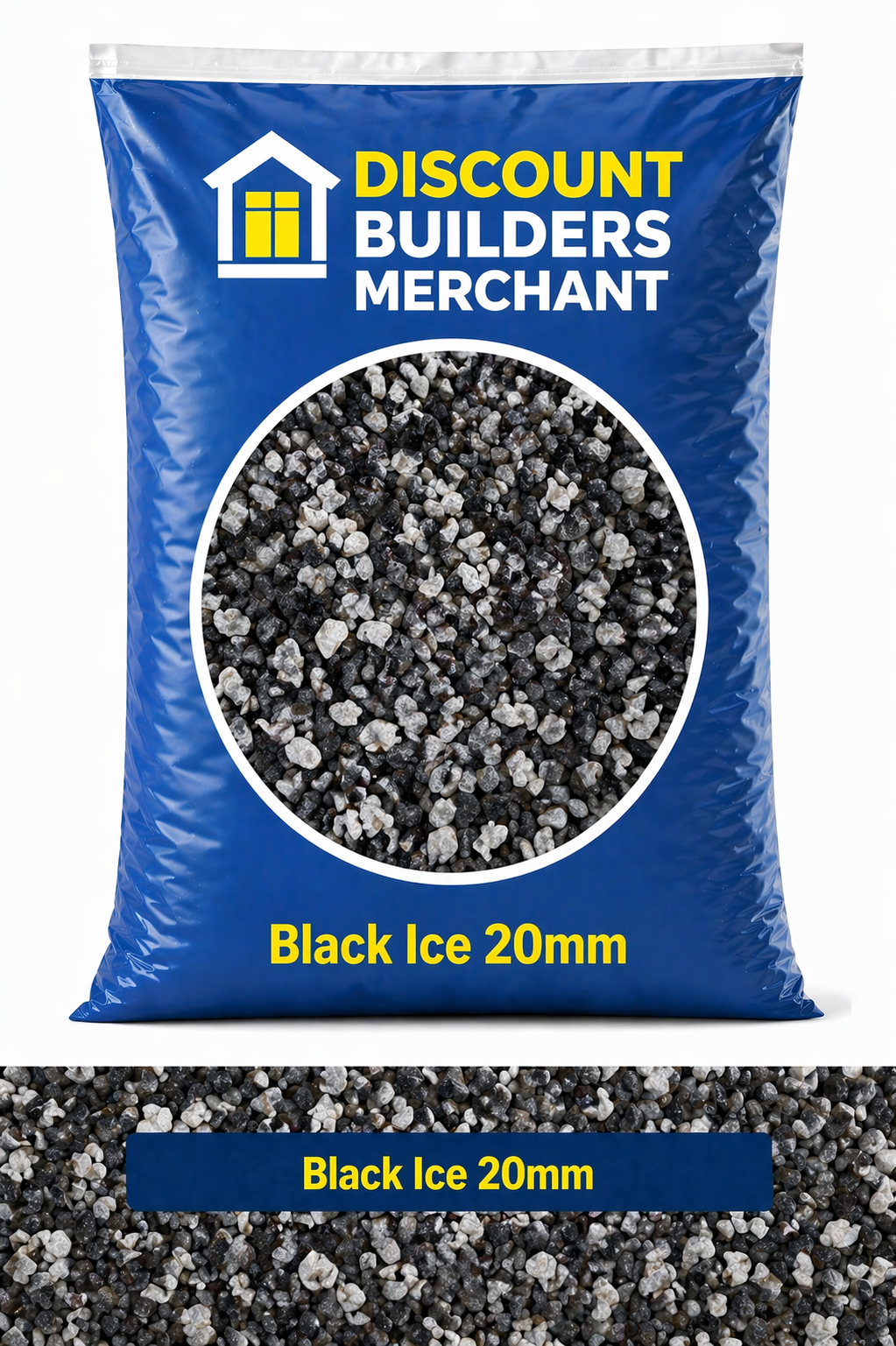 Black Ice Chippings 20mm Decorative Garden Stone Black White Granite Gravel for Driveways Paths Borders - Discount Builders Merchants