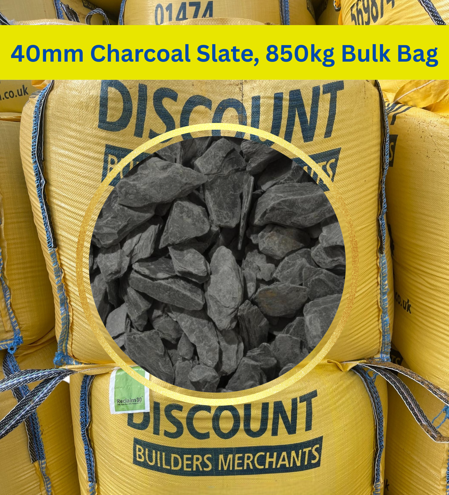 40mm Charcoal Slate, 850kg Bulk Bag FREE DELIVERY - Discount Builders Merchants