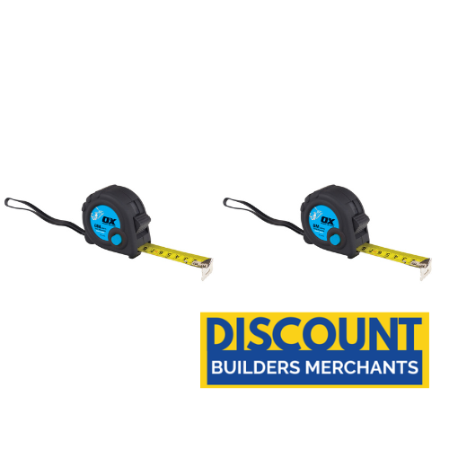 Ox Trade 8m Tape Measure - Metric & Imperial,black/blue (Pack Of 2)