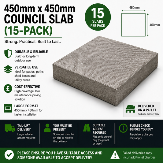 450mm x 450mm Council Slab (15-Pack) – Durable Utility Concrete Paving Slabs for