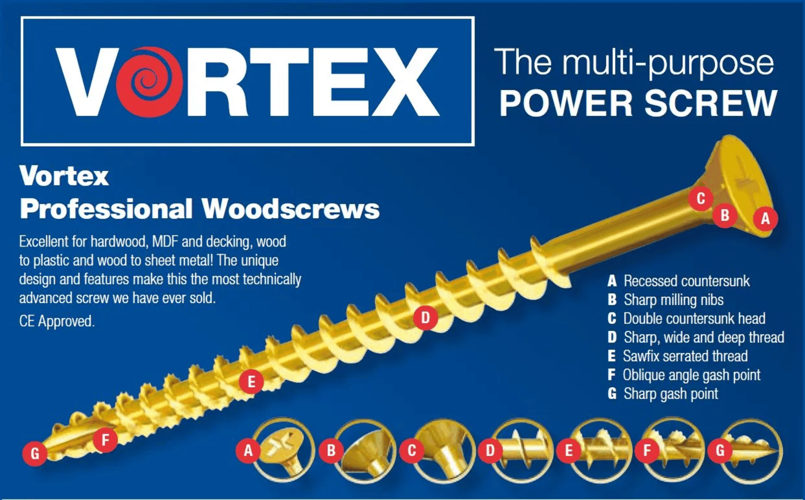Vortex Multi-Purpose Woodscrews Large Bucket 5mmx100mm / 5mmx70mm