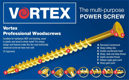 Vortex Multi-Purpose Woodscrews Large Bucket 5mmx100mm / 5mmx70mm