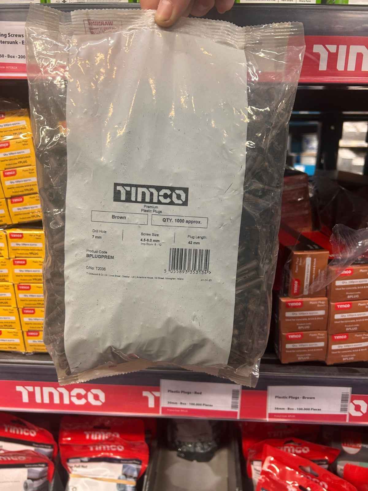Timco Wall Plastic Plugs Red Yellow Brown 100,450,1000 bags