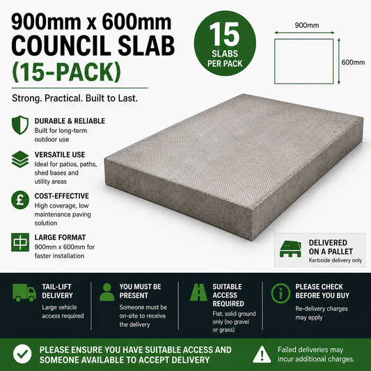 900mm x 600mm Council Slab (15-Pack) – Durable Utility Concrete Paving Slabs for