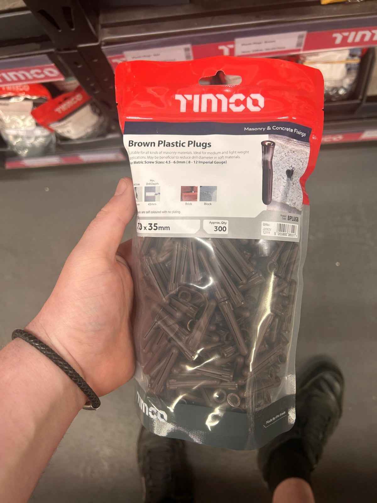 Timco Wall Plastic Plugs Red Yellow Brown 100,450,1000 bags