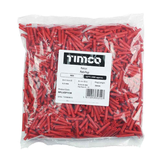 Timco Wall Plastic Plugs Red Yellow Brown 100,450,1000 bags