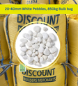 20-40mm White Pebbles, 850kg Bulk bag