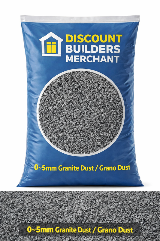 0 - 5mm Granite Dust Grano Dust 20kg Large Poly Bag Premium Aggregate for Screed Sub Base Block Paving ,Artificial Grass - Discount Builders Merchants