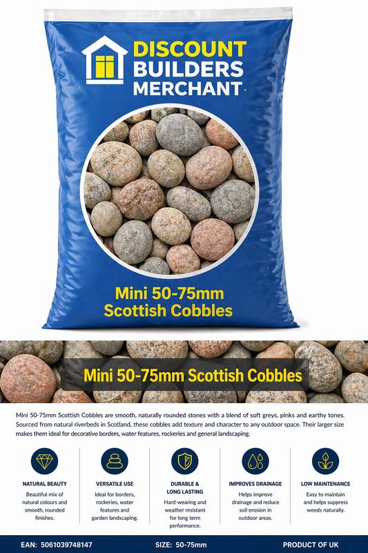 20kg Mini Scottish Cobbles 50/75mm Decorative Garden Stone Natural Rounded Pebbles for Landscaping Borders Water Features - Discount Builders Merchants