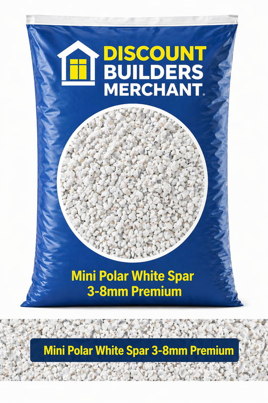 Premium Polar White Spar 3/8mm Decorative Garden Gravel Bright White Stone for Paths Borders Landscaping 20kg Bag - Discount Builders Merchants