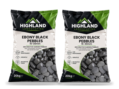 HL Ebony Black Pebbles 15-30mm 20kg x2