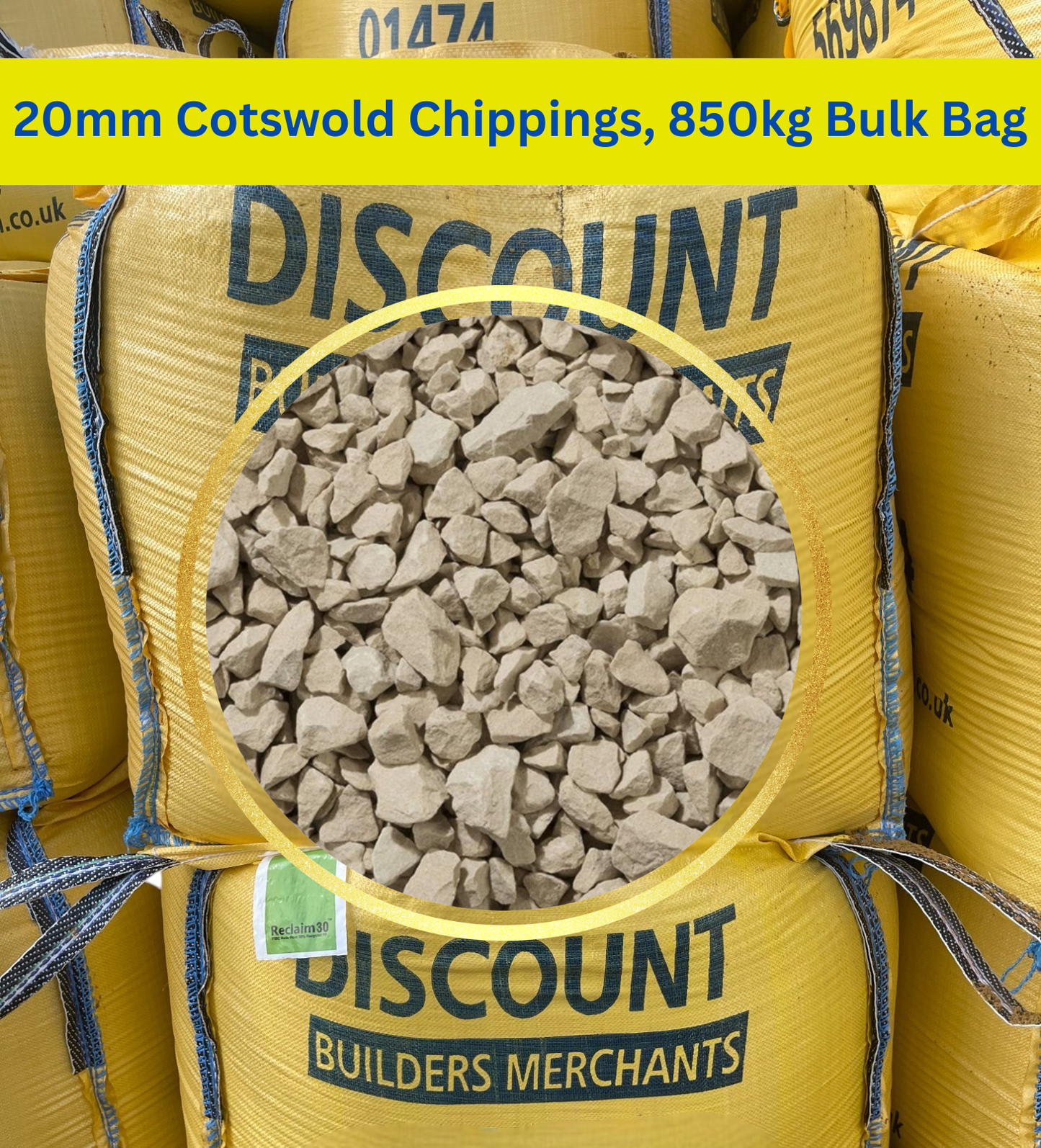 20mm Cotswold Chippings,  850kg Bulk Bag FREE DELIVERY - Discount Builders Merchants