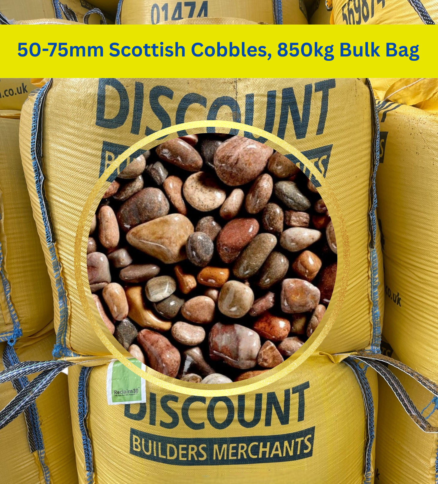 50-75mm Scottish Cobbles, 850kg Bulk Bag FREE DELIVERY - Discount Builders Merchants